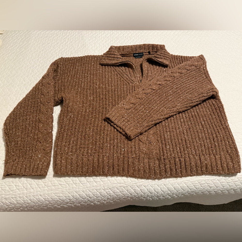 Prana V-Neck Sweater in Warm Brown